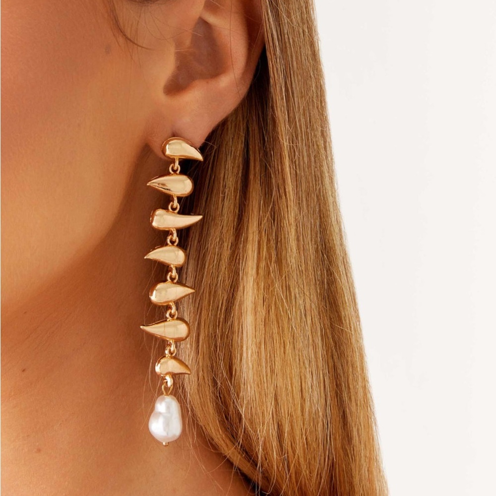 Peppermayo Gold Drop Earrings with Pearl Accent